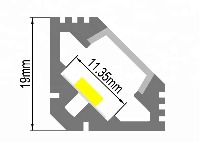 120 Degree Angle 2.5m LED Profile Corner LED Aluminum Extrusion with Lens and Fixing Clips