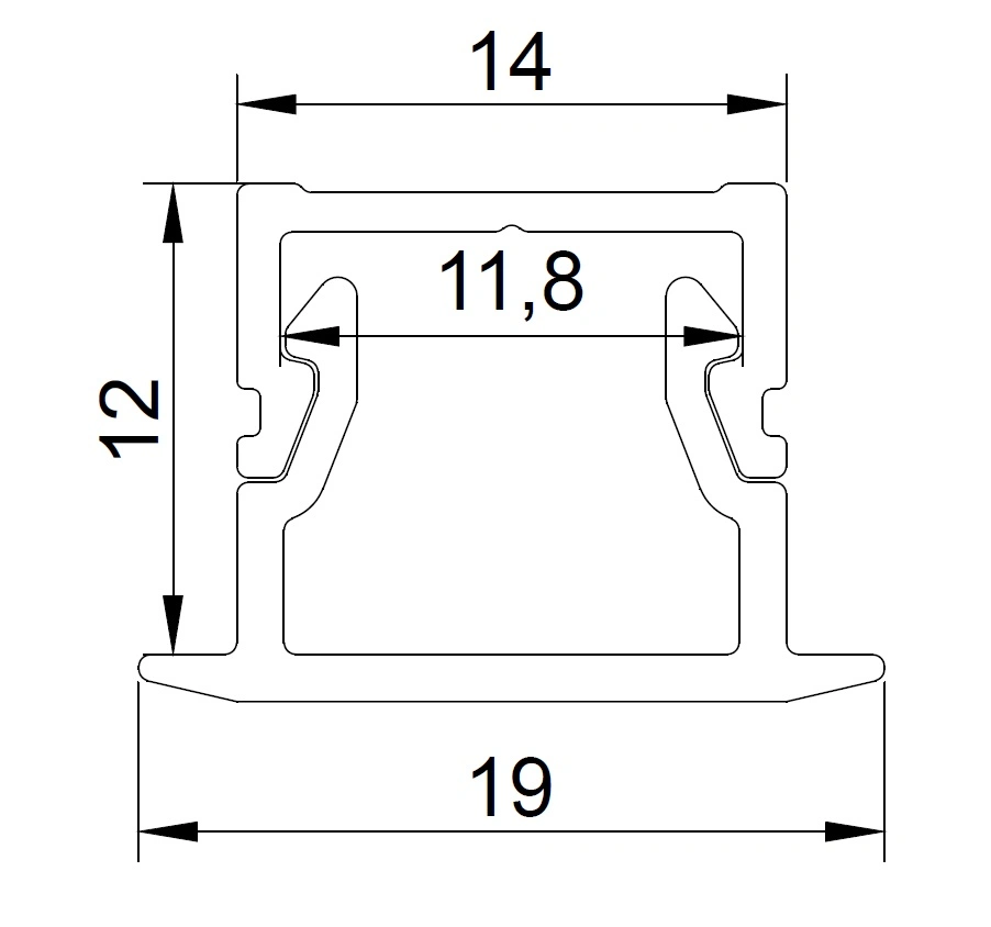 W19*H12 LED Aluminum Profiles with Edges, Embedded or Surface Mounted