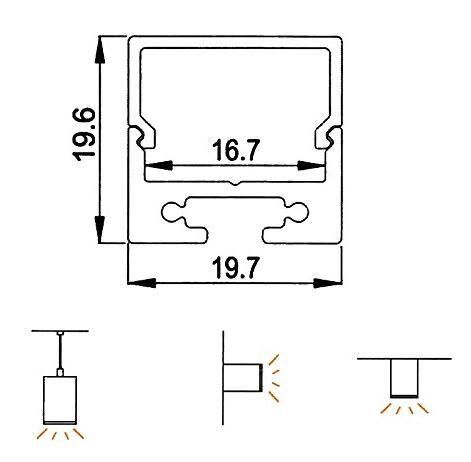 LED Aluminium Profile 2 M Anodised Ls 1911 + White K Cover for LED Strip, Stripes, Tape 2m_Ls1911+W. K-Abdeckung