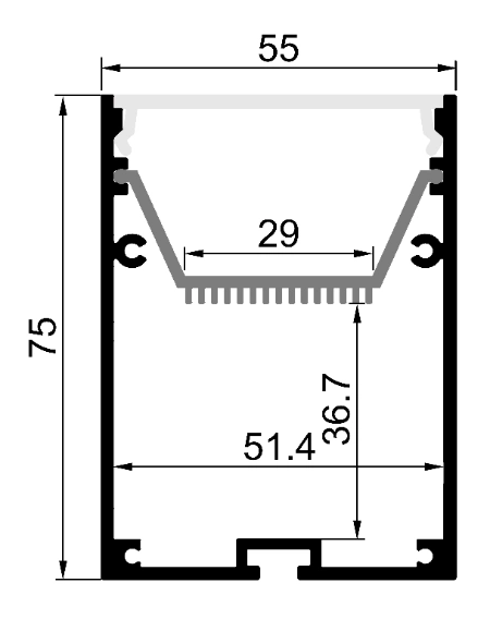 55*75 Popular Suspended LED Aluminum Anodized Profile with High Light Transmittance in PC Frosted Cover for LED Linear Light