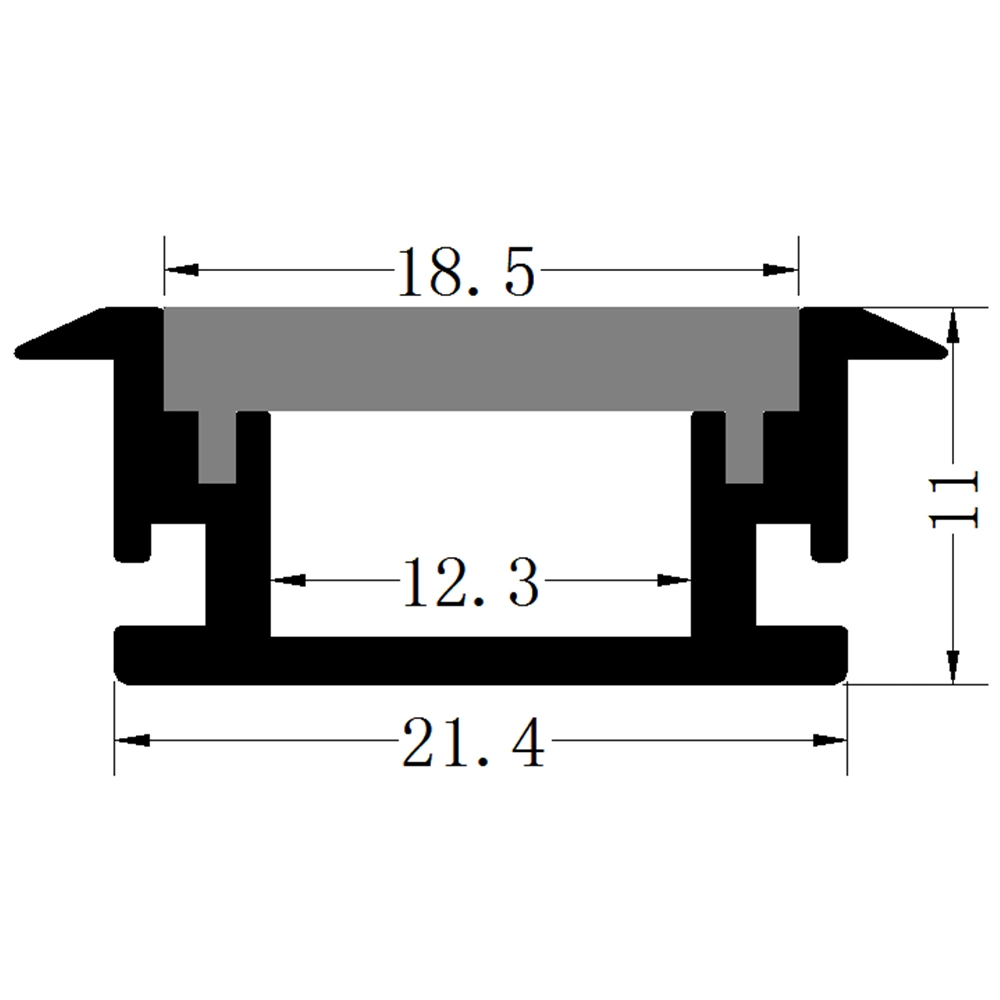 2m Floor Recessed Aluminium Profile for Strips, Frosted Diffuser, for Max 12mm Width Strip, 11mm Depth