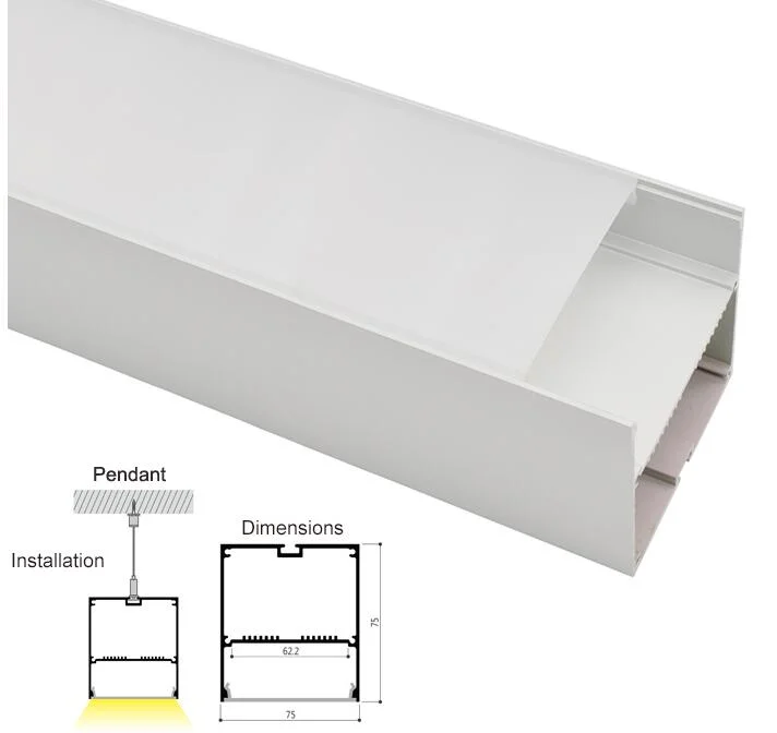 75X75mm Pendant LED Profile Housing for Flexible LED Strip Lights Installations, LED Linear Pendant Lights