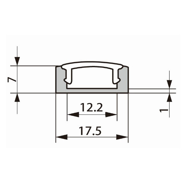 17.5 (W) X7 (H) mm LED Aluminium Profile Installed as Surface, 17.5mm Width for LED Strip