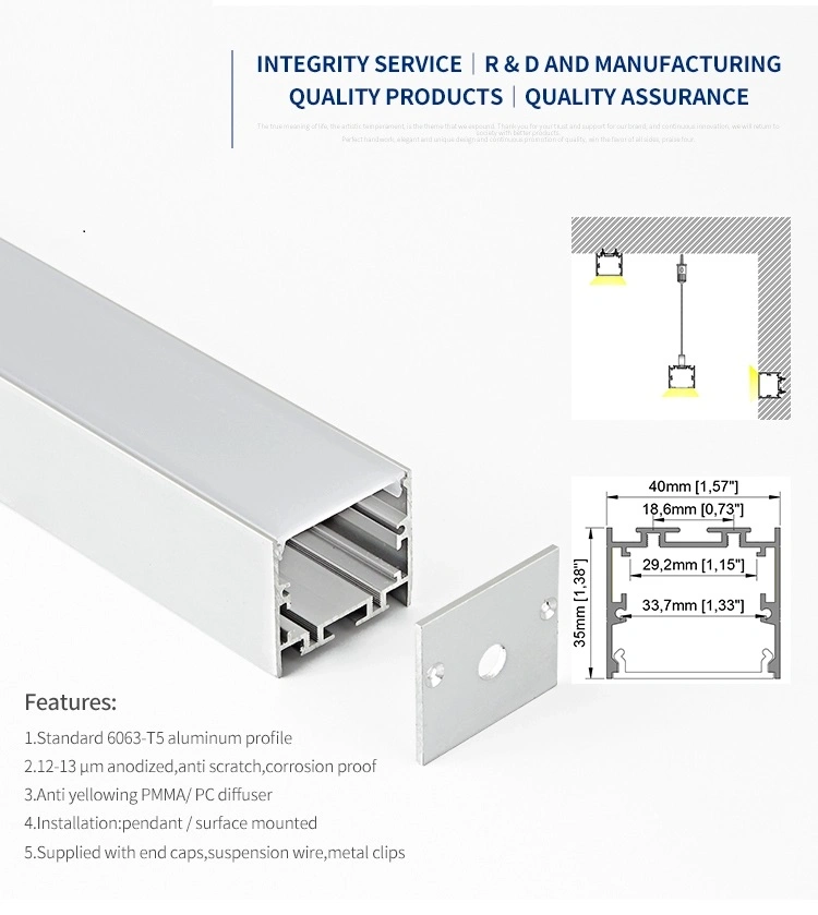 U Shape Linear Aluminum Light Extruded Aluminum Profile for Pendant Mount LED Aluminum Profile Channel