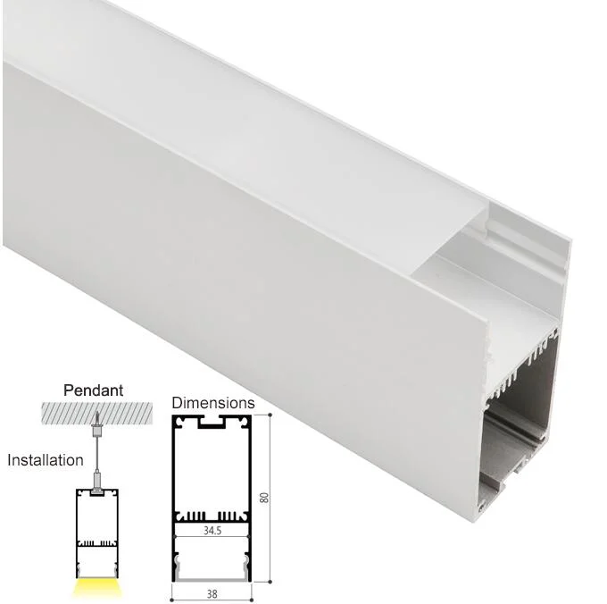 38mm Wide Pendant Profiles for Flexible LED Strip Lights - Anodized Aluminum LED Channel with Cover, End Caps - China