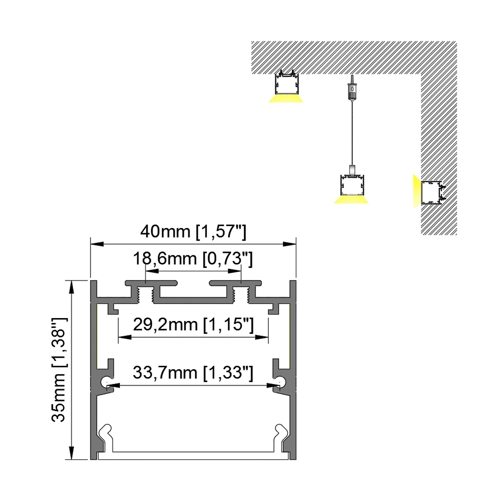 Hot Selling 40*35 LED Hanging Office Profile with Custom LED Linear Lights