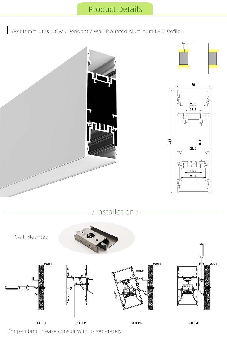 1.5′′ Wide Direct / Indirect Aluminium LED Profile Pendant for Office Lighting