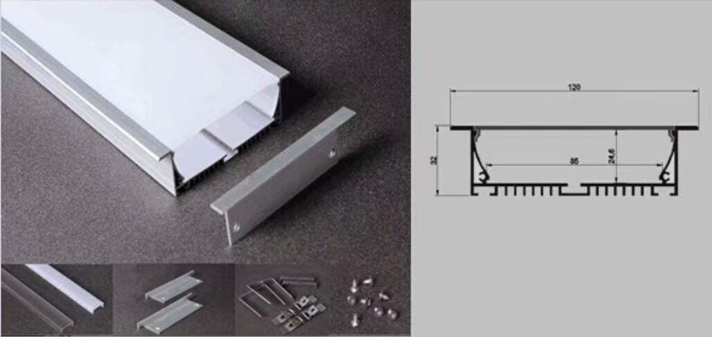 Surface Treatment Anodized or Powder Coated LED Aluminum Channel for Recessed Mounted Lighting