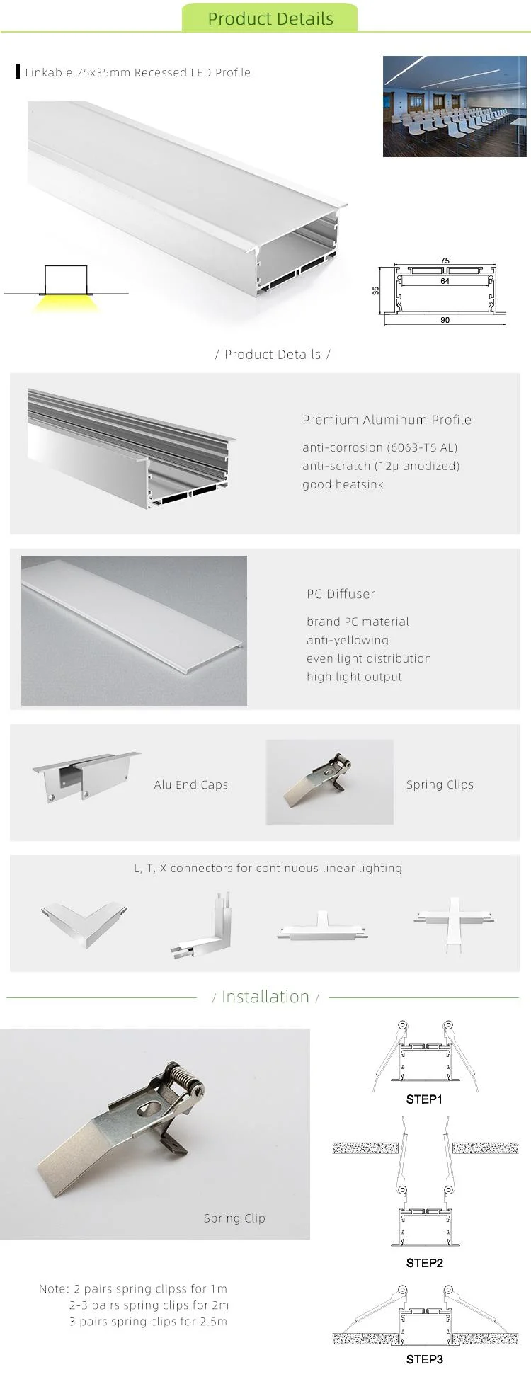 Square Recessed Surface Mounting Aluminum Profile Channel for Ceiling Wall