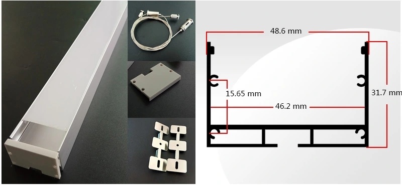 48*31mm Embedded Linear LED Profile, LED Tube with PC Cover