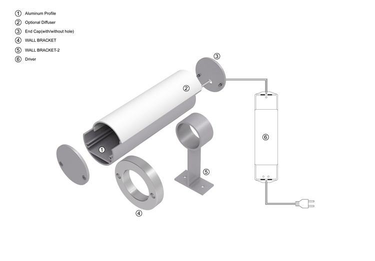 Lighting Strip Sign Extrusion Plastic Cover Alu Tube Channels Round Aluminium Profile