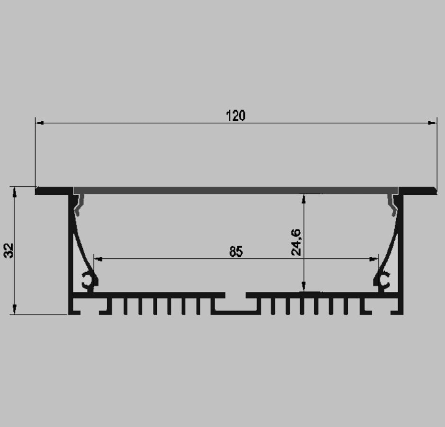 120*32mm Custom  Square Aluminum Profile with Flat PC Cover, Suspension Wire and Pendant Hardware for Hanging or Surface Mounted LED Linear Lighting