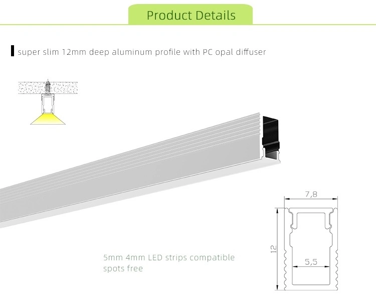 Hot Sale 12X8mm Small Size Aluminium LED Profile for 5mm LED Strip Lighting