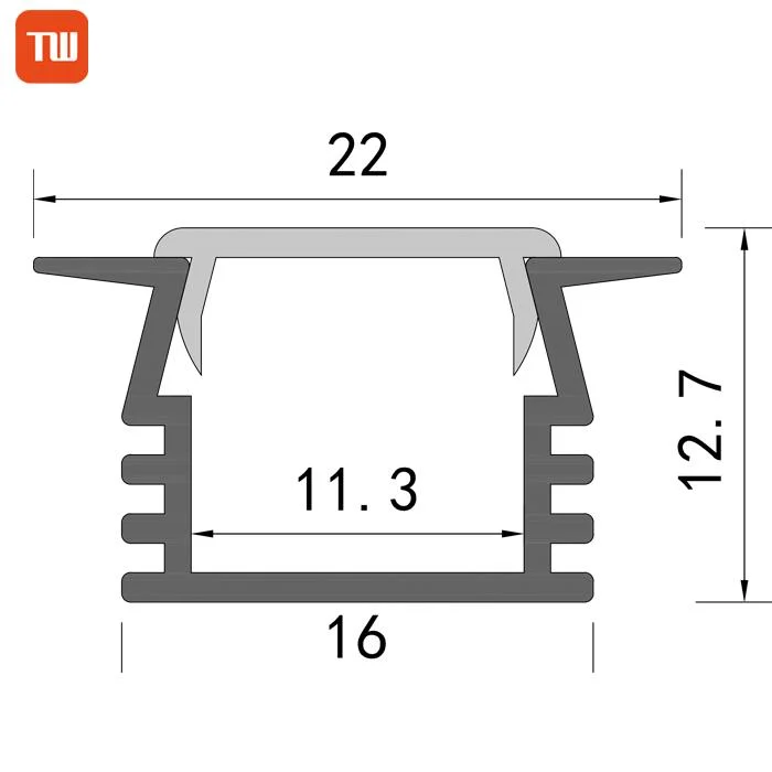 Tw1612A Hot Sale U Channel Black Color Silver Color Anodized Aluminum Plaster in Recessed Drywall LED Strip Aluminum LED Channel