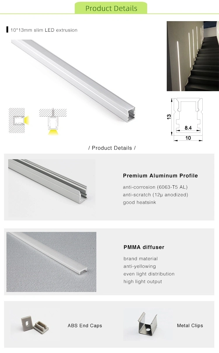 10X13mm Super Slim 10mm U Shape LED Aluminum Profile LED Linear Light Profile Aluminum LED Strip Profile