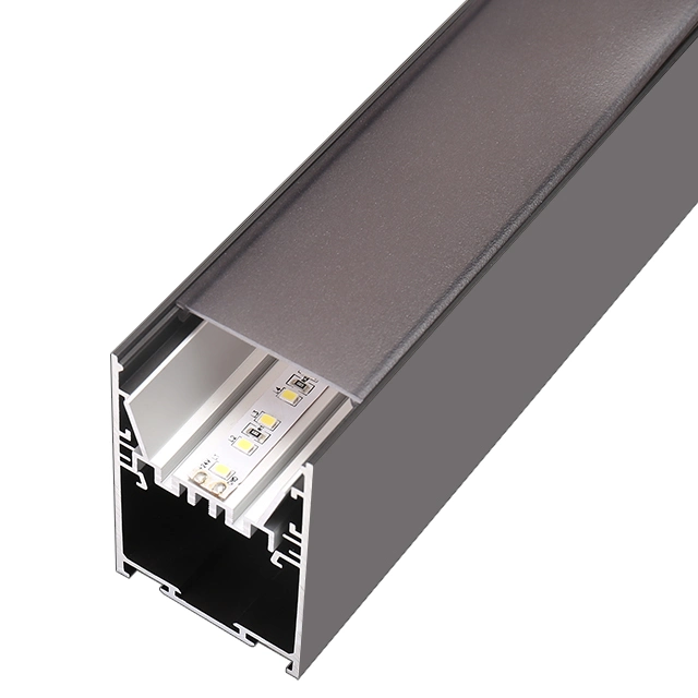 Black Anodized Ceiling LED Profiles 50*75mm Surface/Suspended Mounting Aluminum LED Strip Channel with Black Diffuser, End Caps