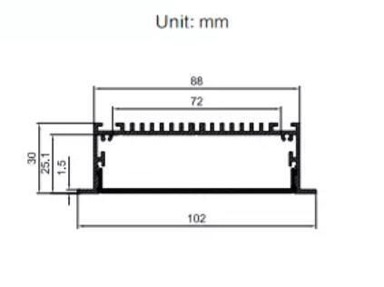 72mm Width LED Profile Slim Decorative Recessed Aluminium LED Channel with Clip-in Diffuser + End Caps