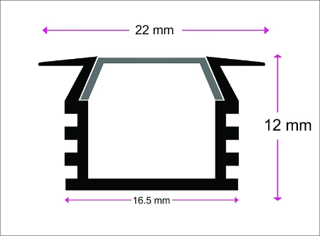 22*12mm Noble Aluminium Deep LED Profile (Metallic)