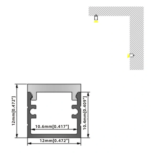 Alu-Tw1212 Aluminum Corner Channel Shape Diffuser PC Cover LED Channel for LED Strip Light