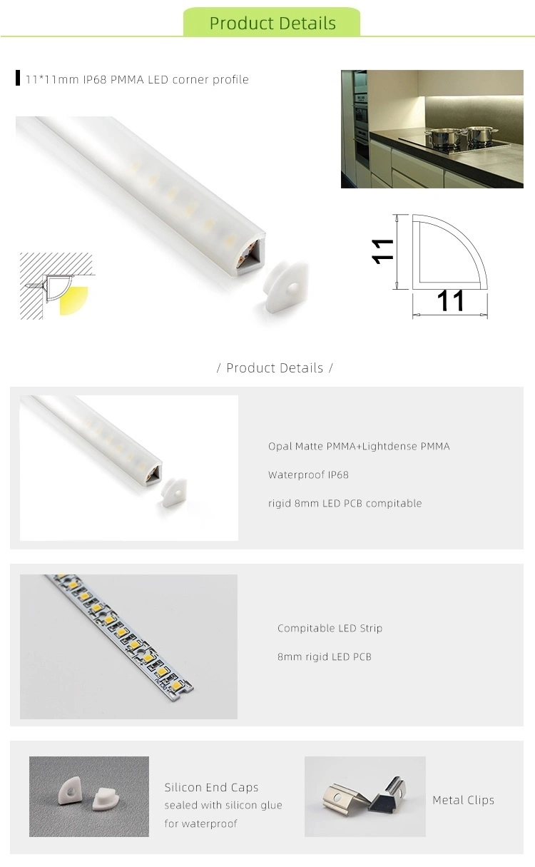 Corner Mounted 11X11mm Plastic LED Strip Profile for Kitchen Cabinet