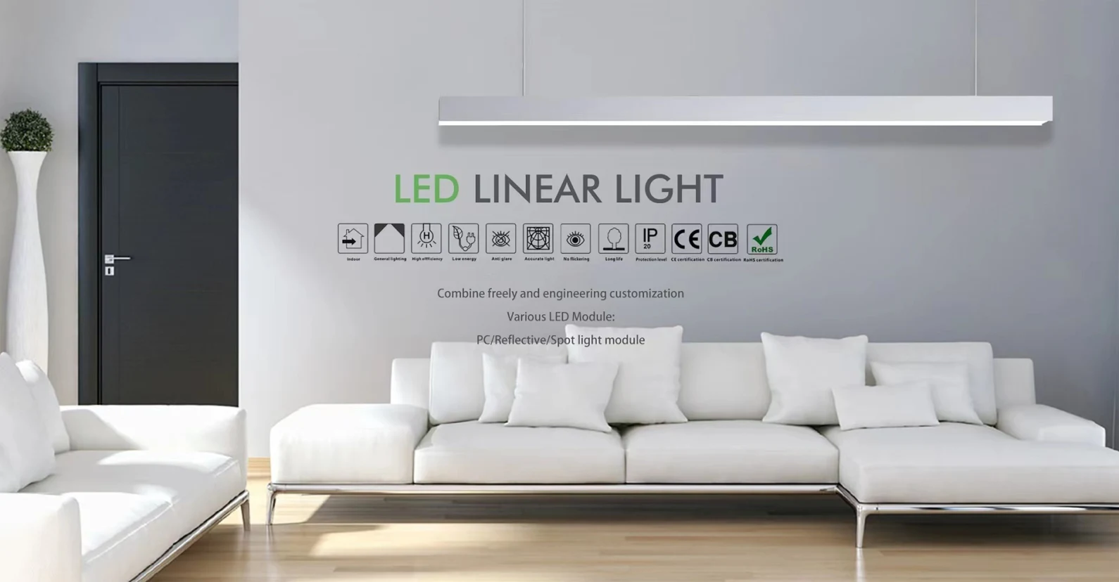 80X75mm 6m Length Commercial Indoor Decoration Office Supermarket LED Linear Light Pendant Aluminum LED Profile