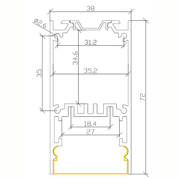 38X72mm LED Aluminum Profiles, Aluminum Extrusions, Aluminum Channels, LED Profiles Installed as Pendant/Suspension. 27mm Width for LED Strip