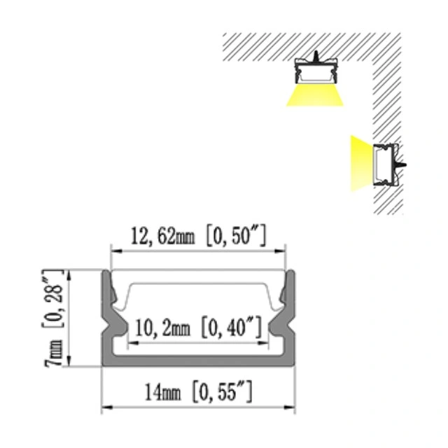 14X7 Outline Display for Bed Cabinet LED Light Ultra-Thin LED Aluminum Profile IP65 Surface Mount LED Strip Profile