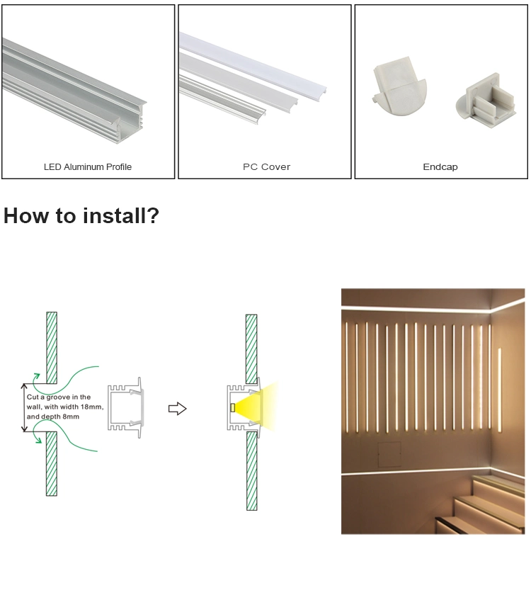 Alu-Tw2213 LED Luminaires Recessed Linear Aluminum Profile with Metal Mounting Clips