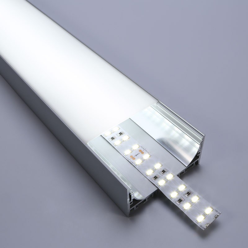 1m (3.28FT) W80mm*H37.5mm Square Aluminum Profile with Flat PC Cover, Suspension Wire and Pendant Hardware for Hanging or Surface Mounted LED Linear Lighting