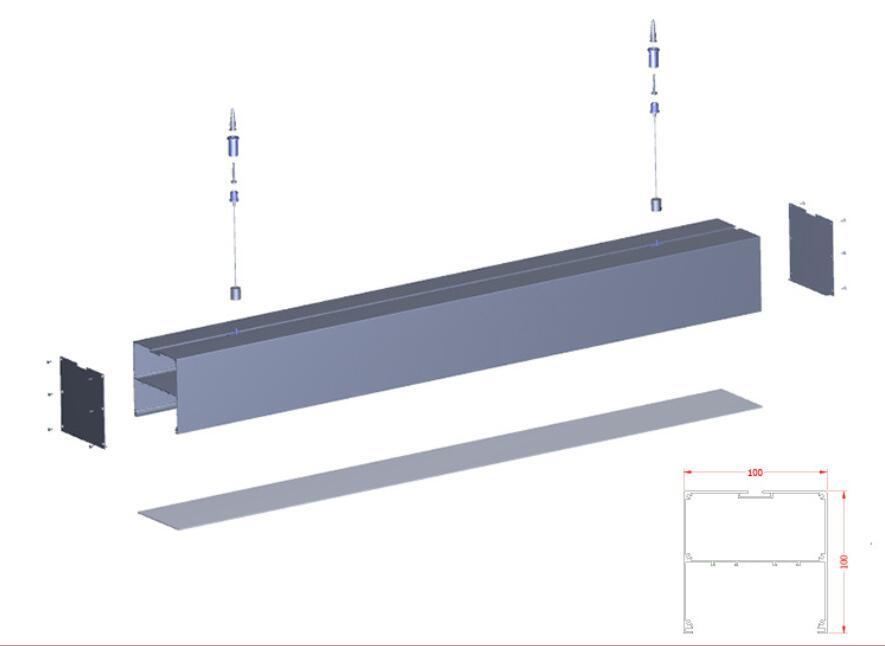 W100 X H100mm Simple Modern Indoor Hanging Aluminum Extrusion LED Light Profile for Engineering, Art, Supermarket LED Light Fixture Kit