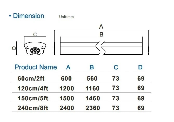 IP65 Waterproof Extrusion Aluminum LED Lighting 8FT 2400mm Tri-Proof Tube Linear Batten Fixture Housing