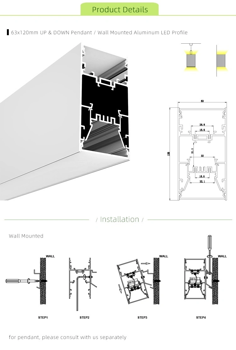 2.5′′ Wide Direct Indirect Aluminium LED Profile Pendant for Office Lighting