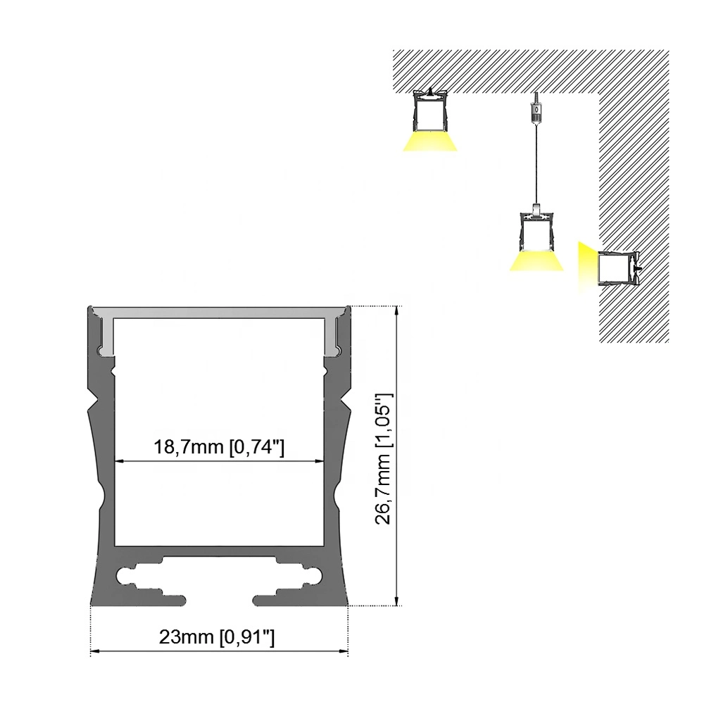 23X28 Hanging LED Aluminum Extrusion Profile Surface Mounted LED Aluminum Profile LED Light Strip Profile