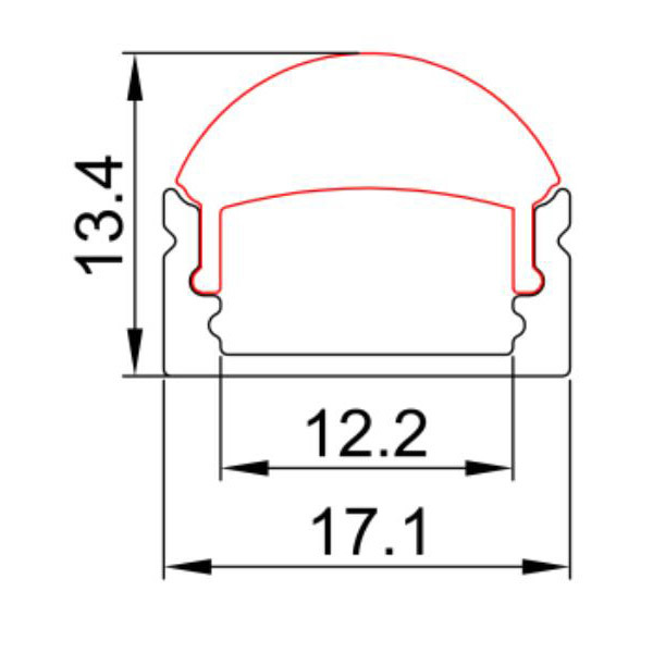 W17.1 X H13.4mm Recessed Linear LED Strip Anodized LED Aluminium Profile Installed as Surface, 12.2mm Width for LED Strip