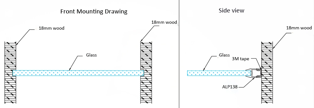 Aluminum LED Edge Lit Profile to Stick on Glass