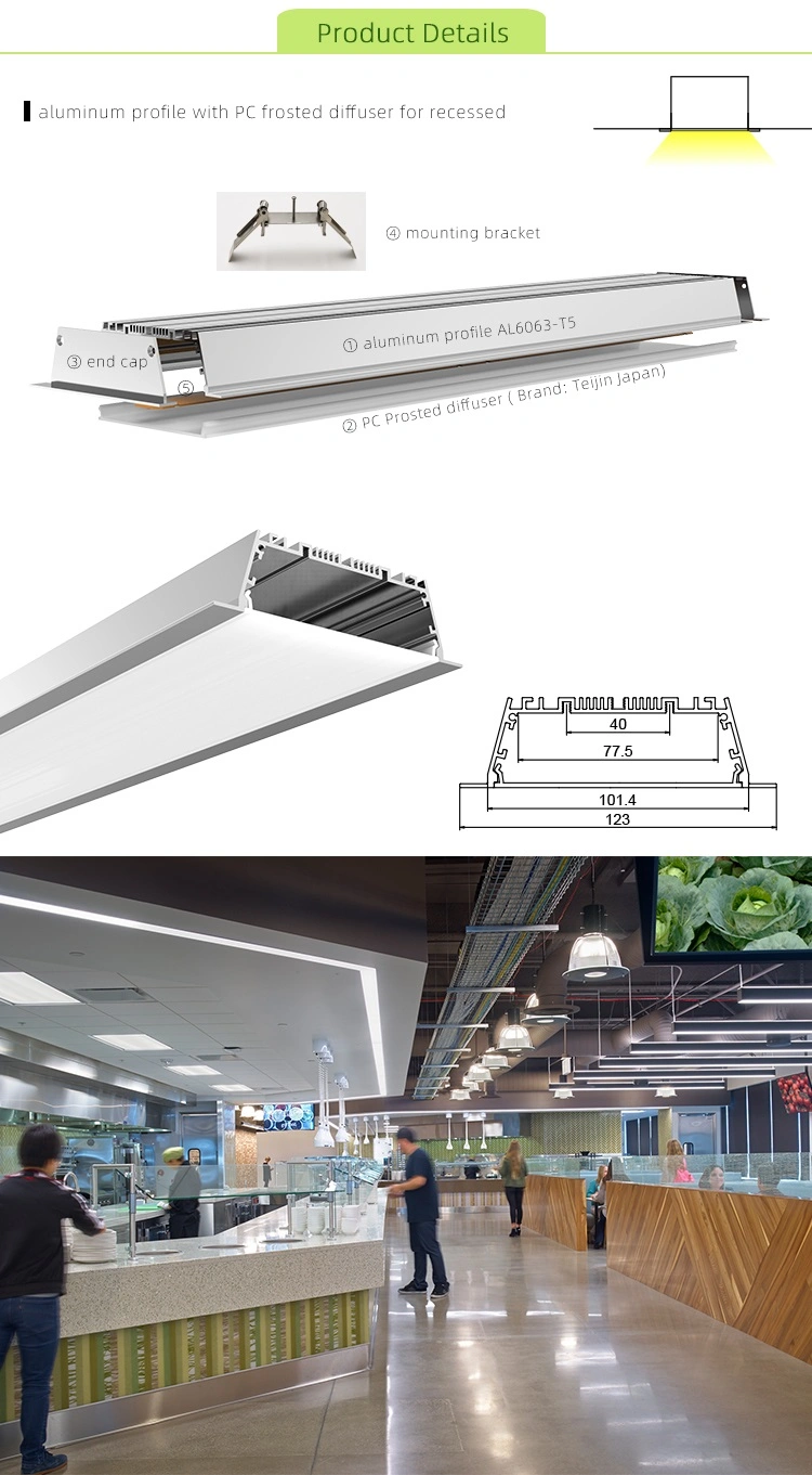 100mm Recessed LED Aluminium Profile for LED Bar Light, LED Strip Aluminum Channel, Ceiling Linear Light Aluminum Housing