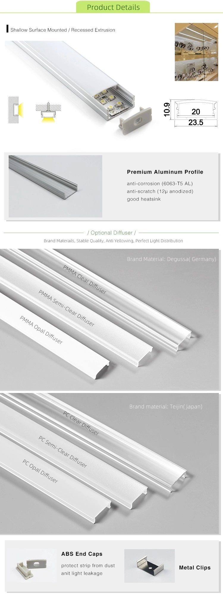 8mm Surface Mounted Under Cabinet Lighting LED Aluminium Profile