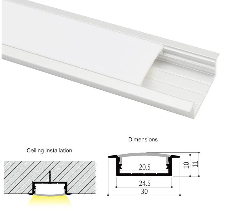 30mm Wide Flush Mount Aluminum Profile for LED Strip Lights - China