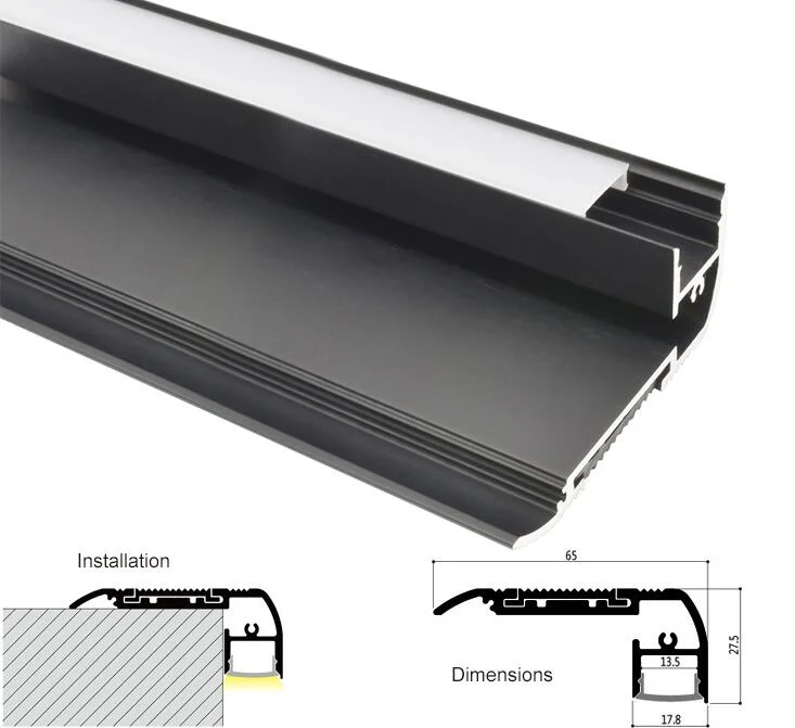 65X28mm Surface-Mounted Slope Angle Aluminum LED Profile Housing for Stairs Lighting