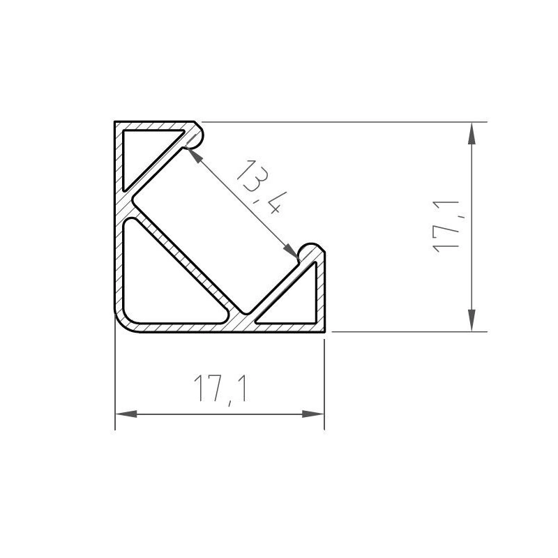 17*17mm 2 Metre 45 Degree Profile (Black)