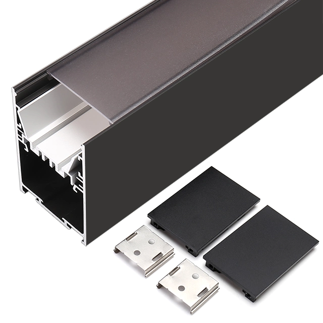 Black Anodized Ceiling LED Profiles 50*75mm Surface/Suspended Mounting Aluminum LED Strip Channel with Black Diffuser, End Caps