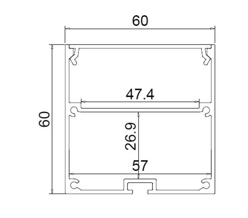 Alu6060 Dual Layer Driver in 47mm Width Suspending Aluminum LED Linear Strip Housing Profile