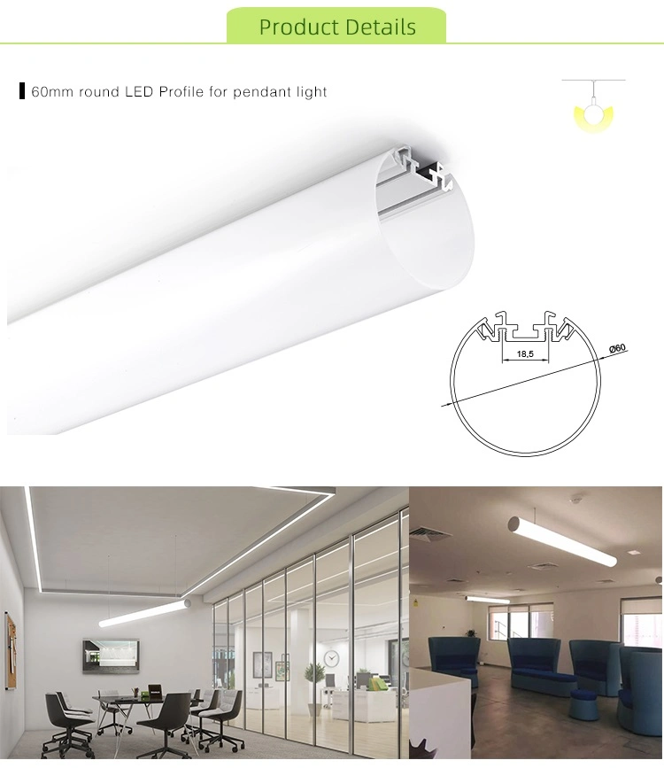 Diameter 60mm Suspended LED Extrusion Profile Round LED Aluminum Profile