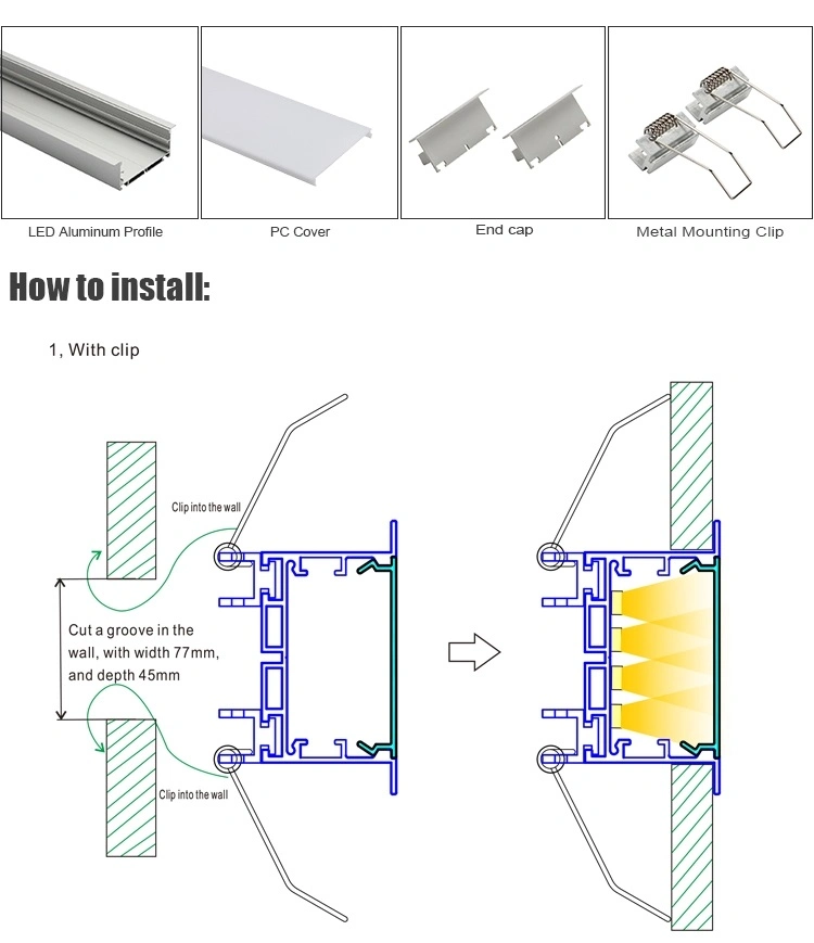 60mm Wide LED Profile Recessed Aluminum Profile for LED Strips