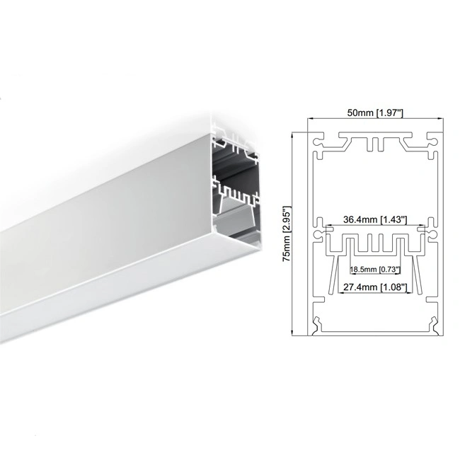 LED China Strip Aluminum Profile 50*75mm LED Track Light for Suspended Lighting