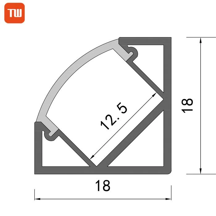 Milky PC Diffuser Custom Curved LED Strip Channel V Shape Corner LED Aluminum Profile