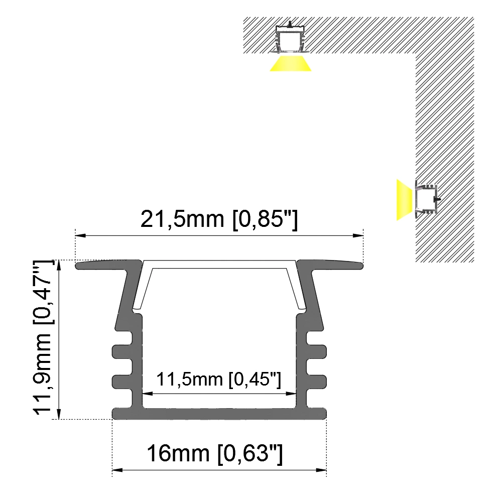 U Shape Aluminum Extruded Profile LED Heatsink Recessed Mounting LED Aluminum Profile