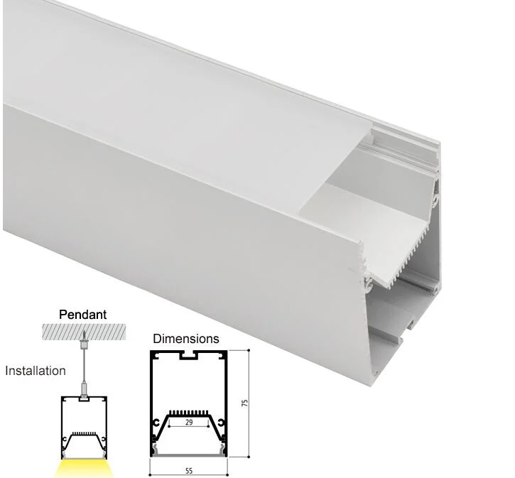 55mm Wide Pendant Profiles for Flexible LED Strip Lights - Anodized Aluminum LED Channel with Cover, End Caps - China