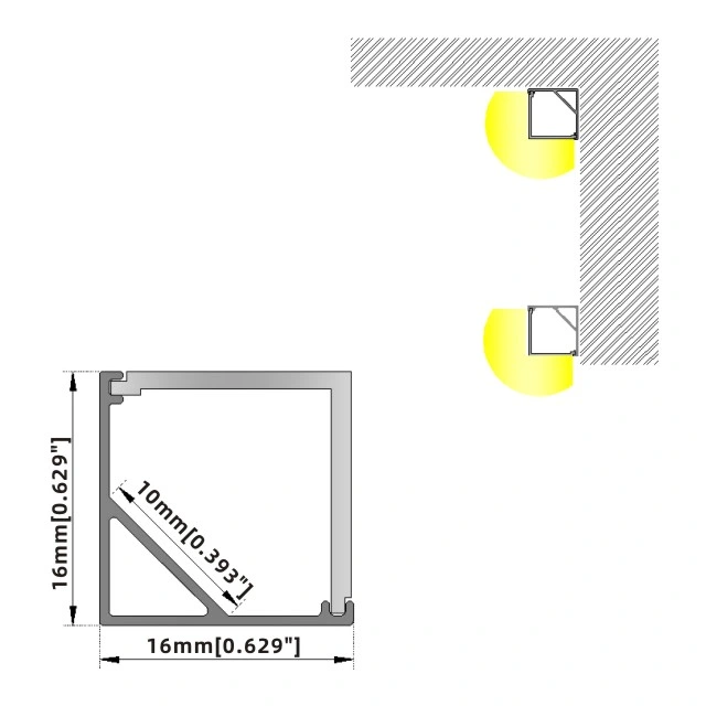 1616 Square 90 Degree LED Aluminum Profile for Linear Aluminum Light LED Aluminum Material