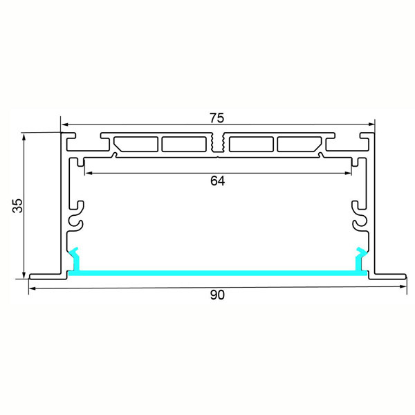 90X35mm LED Aluminium Profile Installed as Recessed, Pendant, Suspension 64mm Width for LED Strip